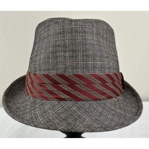 NYLA District Tweed Fedora Hat Pink Gray Micro Plaid Red Band Preppy Academia